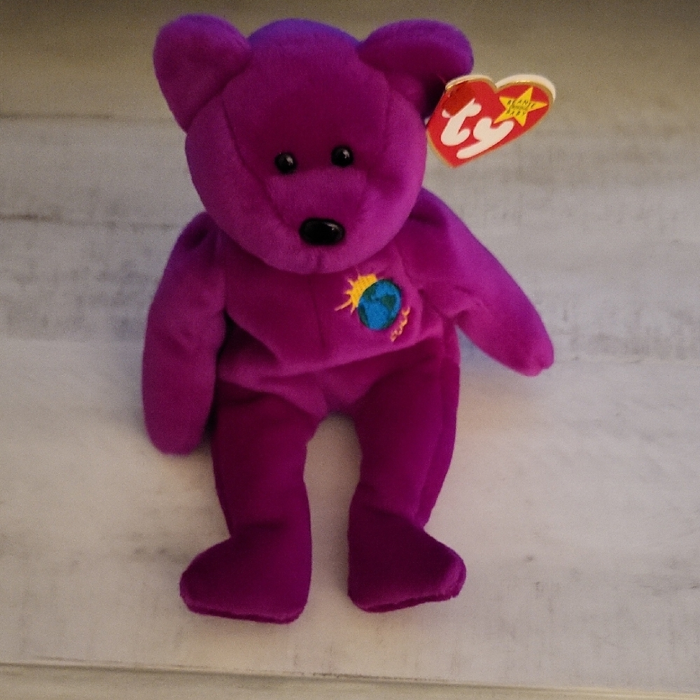 Ty Beanie Baby "Millennium" Bright Purple Stuffed Bear